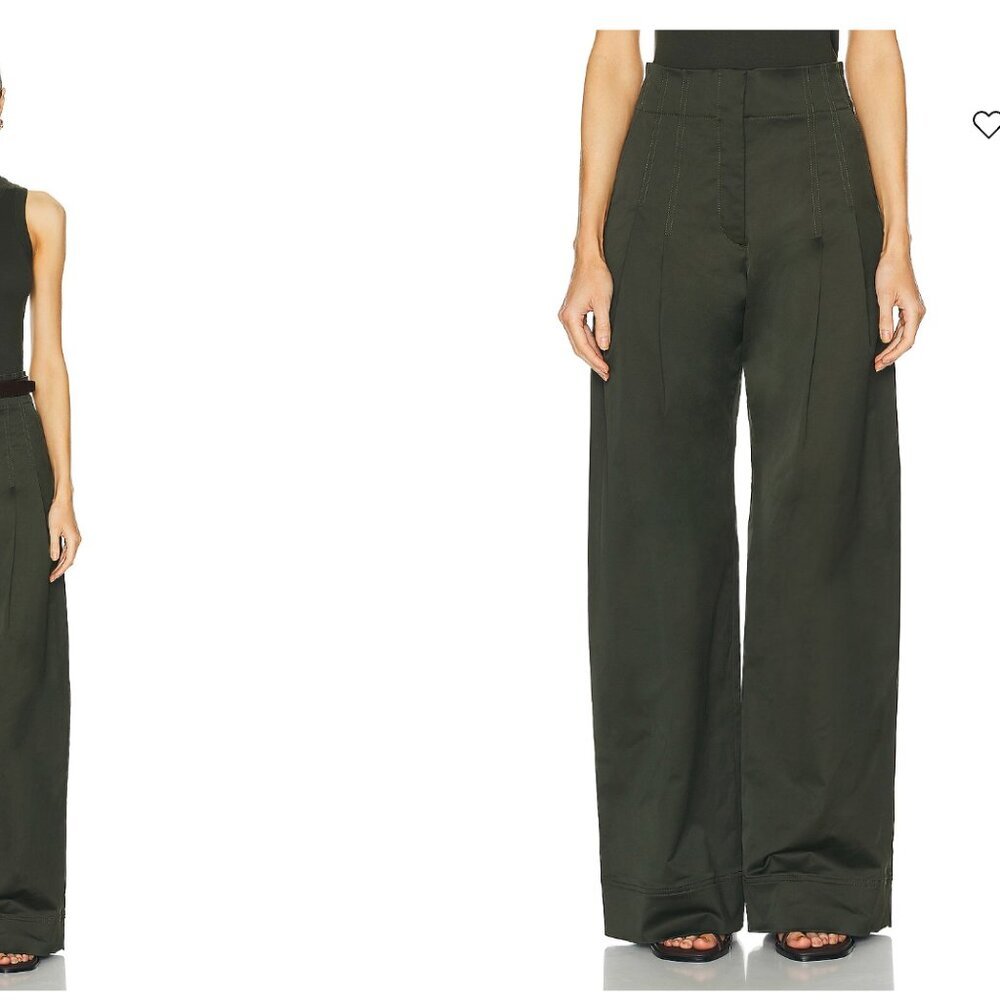 A.L.C. Bennett Wide Leg Pleated Sateen Trouser Style Baggy Relaxed Pant Mossy 0 - Picture 13 of 13